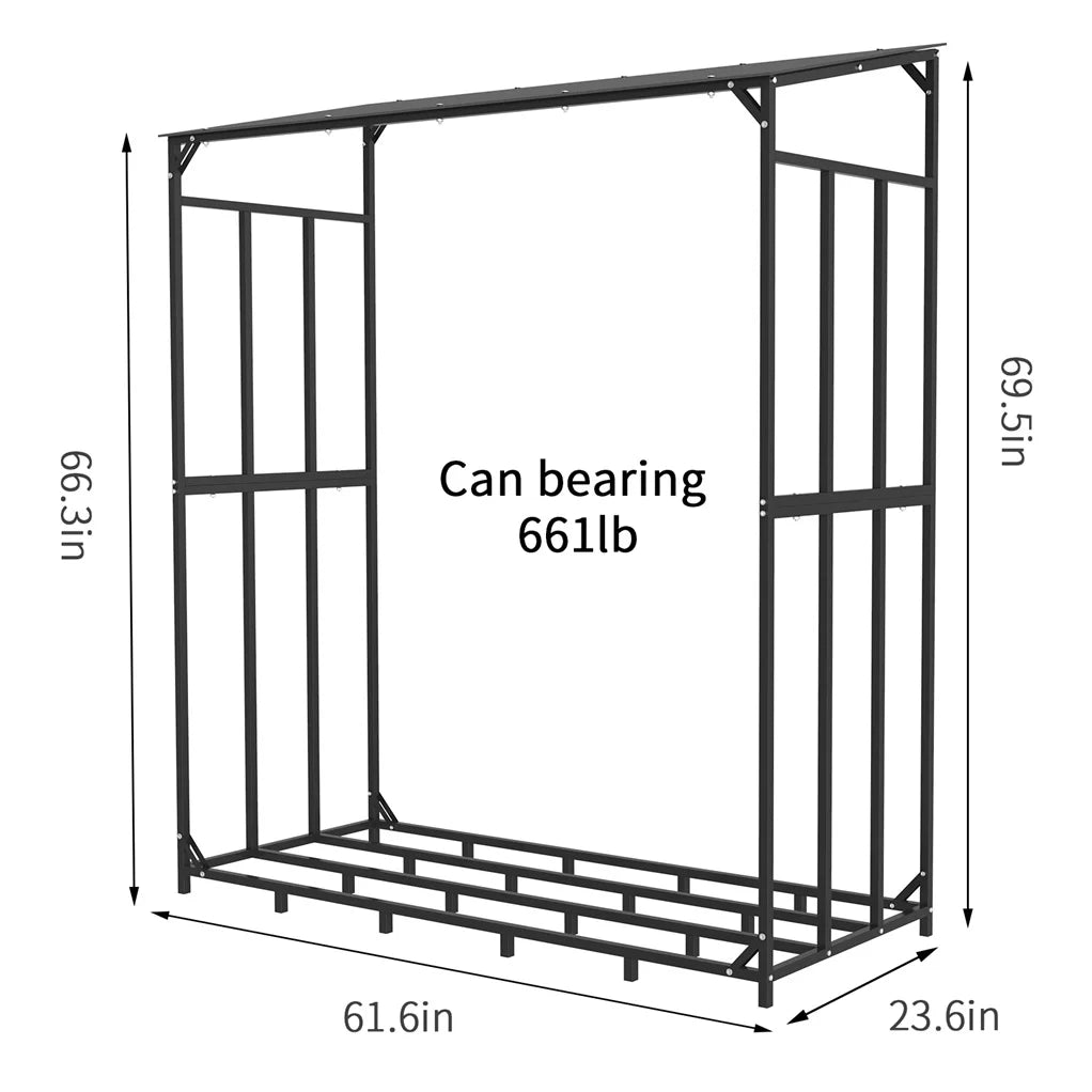 70" Outdoor Metal Log Stack Holder Store Wood Firewood Rack Garden