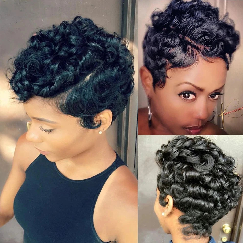 613 Blonde Pixie Cut Short Bob Loose Wave 100% Human Hair Wig Chocolate Brown