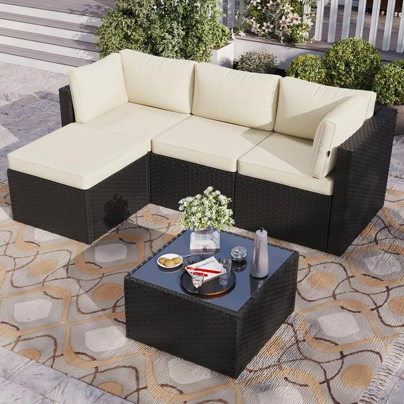 2026：Outdoor Patio Furniture , 5-Rattan Pieces  All-Weather Sectional