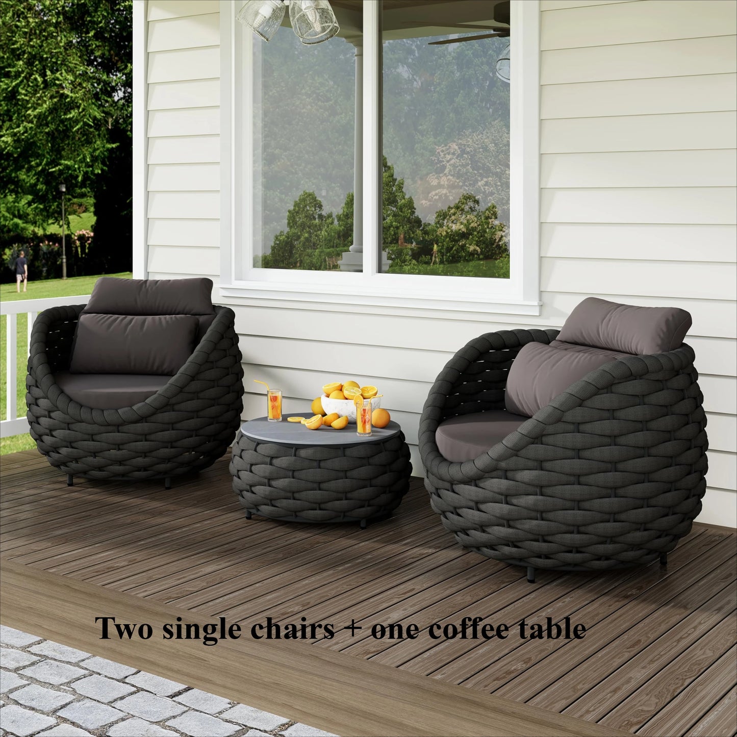 Woven Rope Patio Chair Set Aluminum Outdoor Furniture 2 Piece