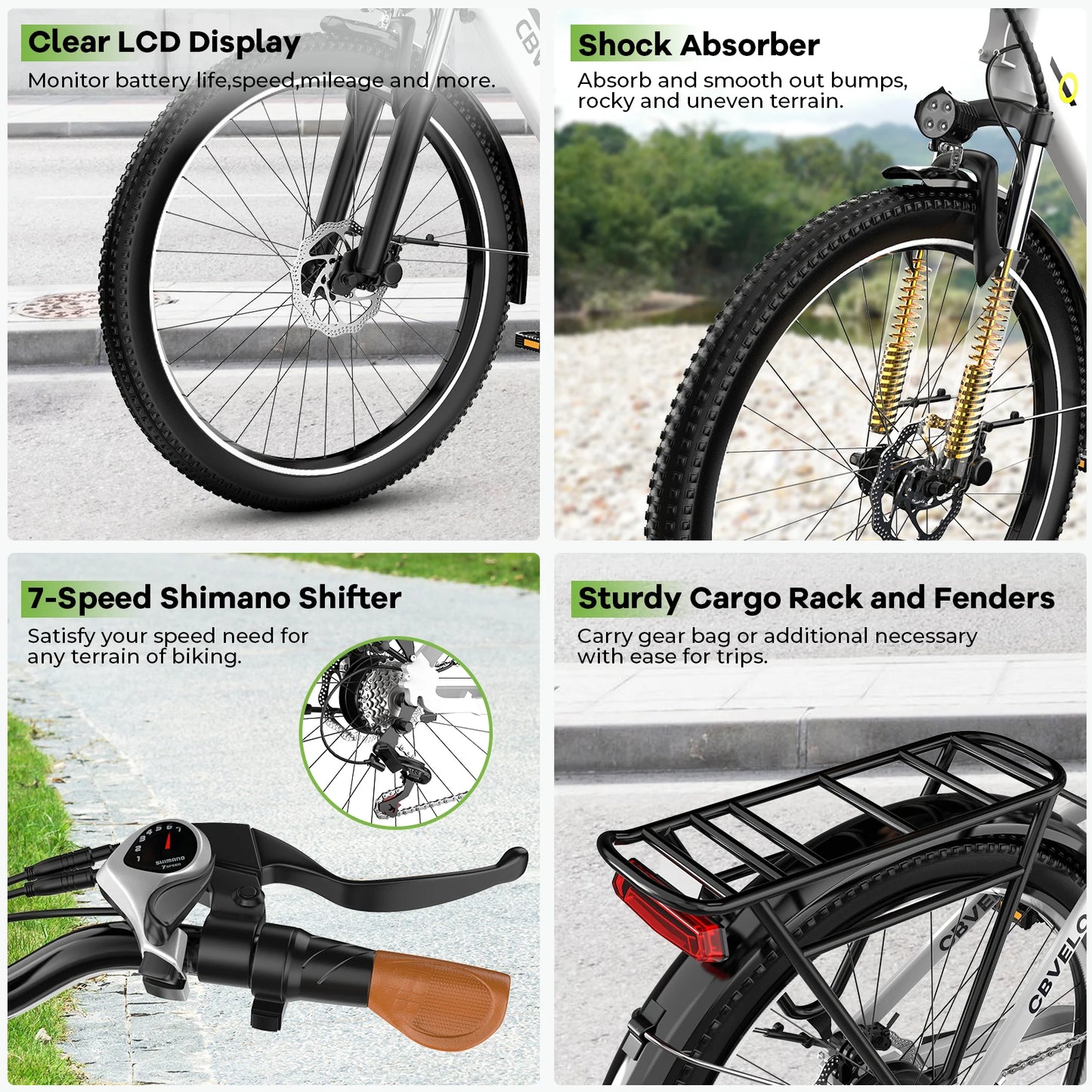 26" Step-Thru Electric Bike for Adult,1000w Peak Motor 80Miles Range,