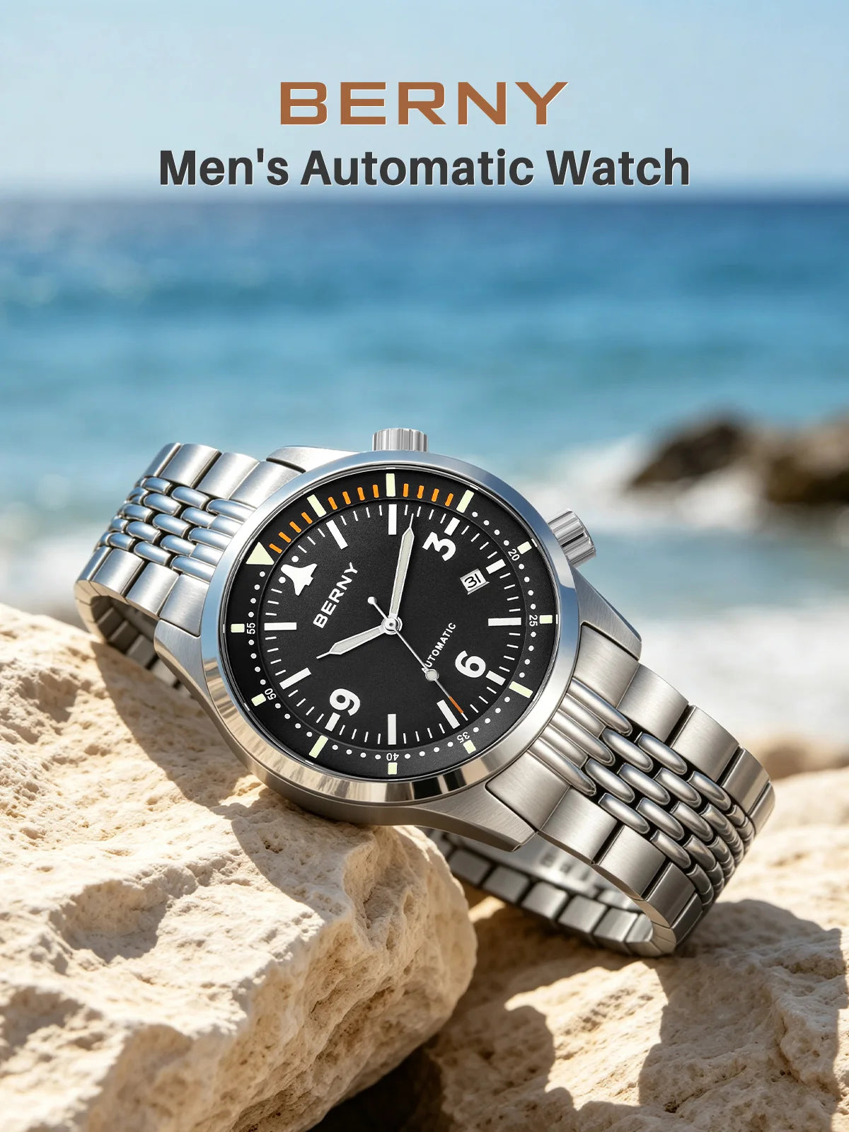 BERNY 20ATM Automatic Men's Diving Watches Top Luminous Sapphire AR Coated Diver Watches