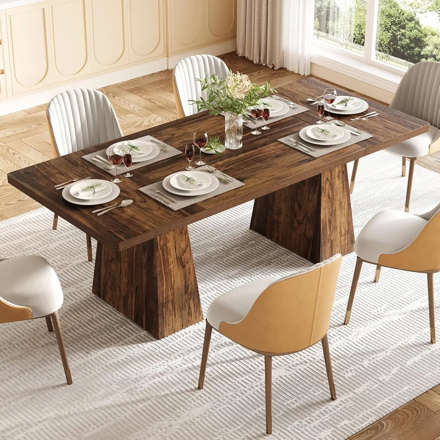 Dining Table for 6 People, Rectangle Table with Heavy Duty Legs,