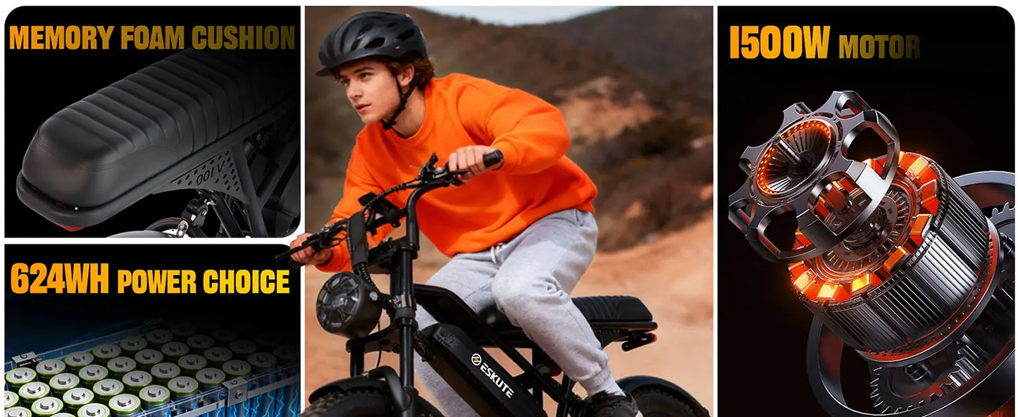 V100 Electric Bike, 1500W Peak 28MPH 48V13Ah Motorcycle,