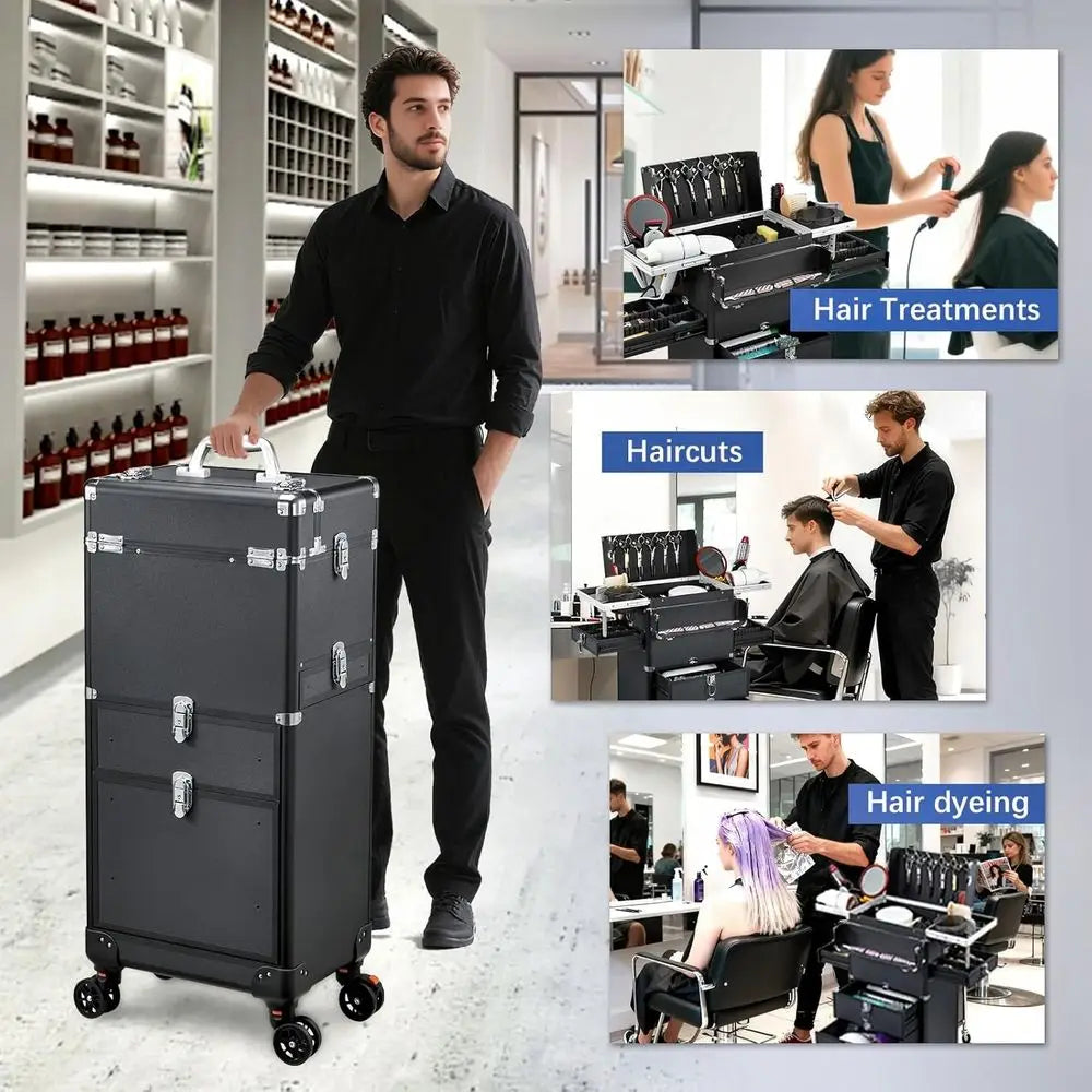 Portable Stylist Cart with 4 Drawers, Rolling Salon Station for Hair & Makeup Services