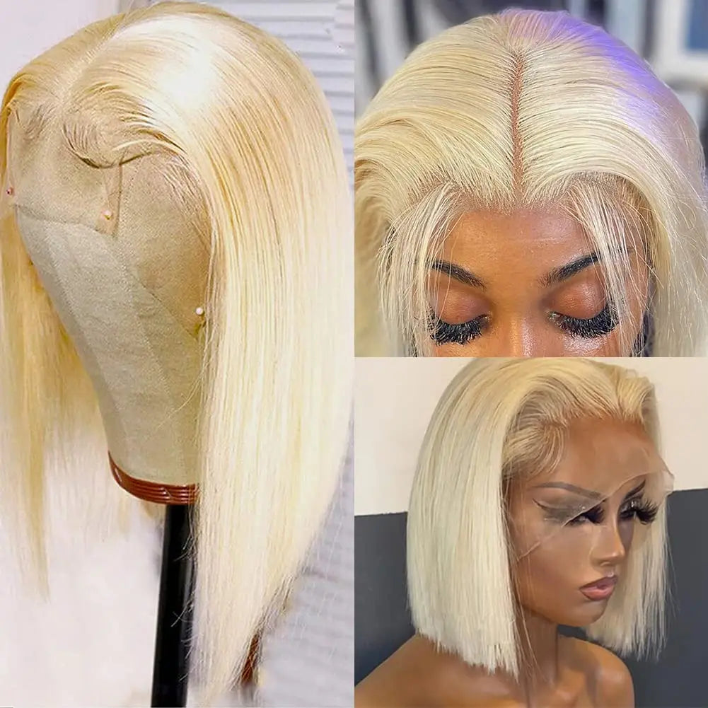 613 Blonde Bob Wig 13x4 Transparent Lace Front Human Hair Straight"