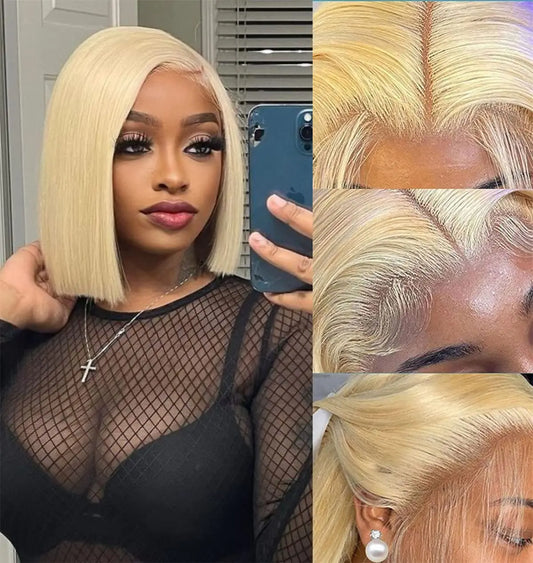 Straight Lace Front Human Hair wig Short Transparent 13x4