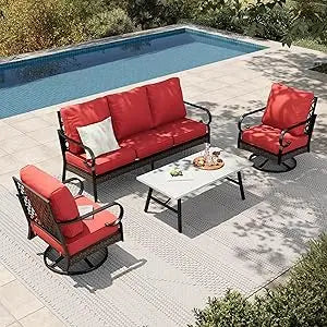 4-Piece Patio Furniture Set with Metal & Rattan Design,