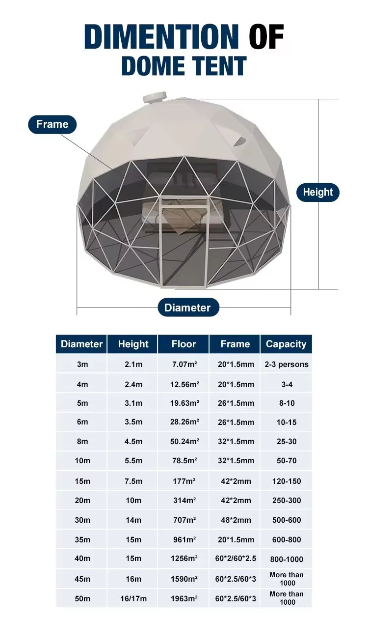 Luxury Glass Dome Hotel Tent, Waterproof 4 Season Outdoor Glamping House For Garden Resort Vacation