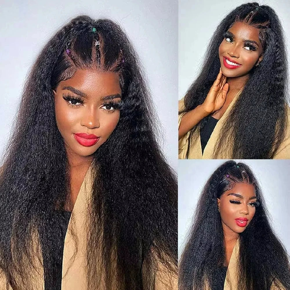 Wig Invisible Strap HD 360 Lace Front Wigs Human Hair Kinky Straight 250 Density