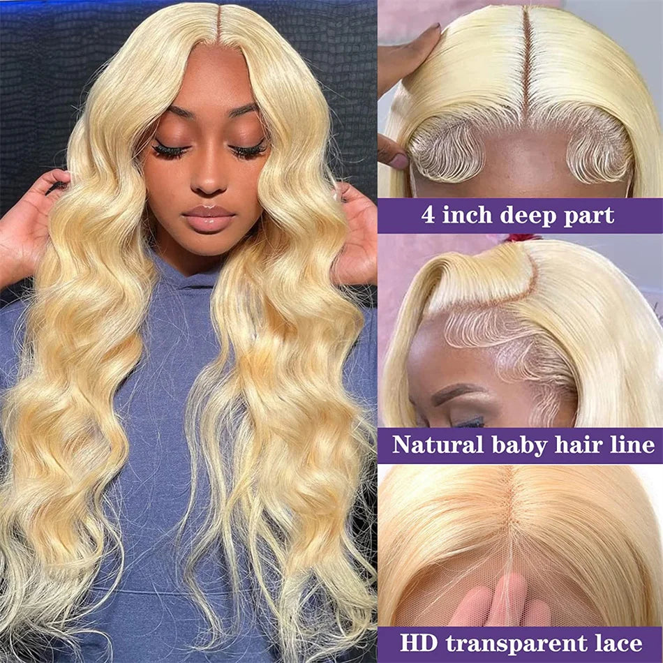 613 Human Hair Wig 13X6 Body Wave Blonde Hd Lace Frontal Wig Pre plucked