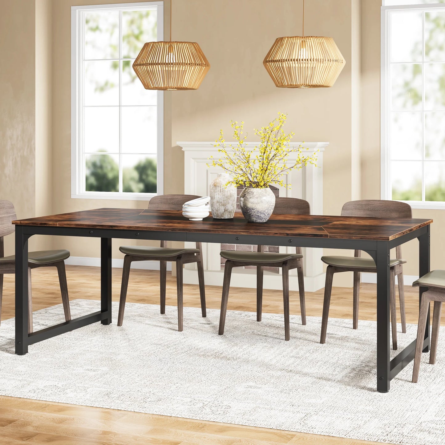 Dining Table, Industrial Kitchen Table for 6-8 Person,