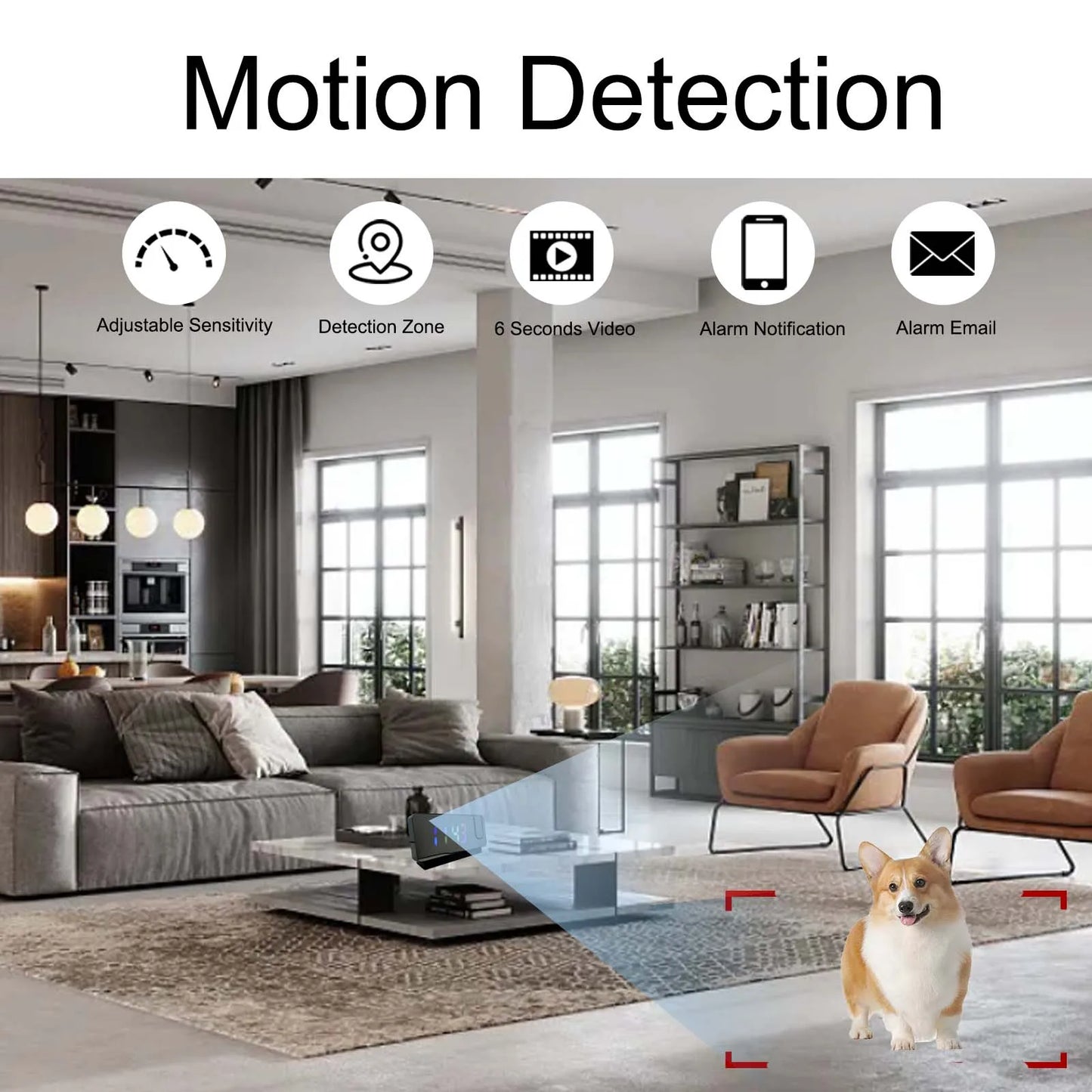 Projection Alarm Clock Camera with Wi-Fi, Motion Detection, Remote Viewing, Recording, Nanny Cam for Indoor Security