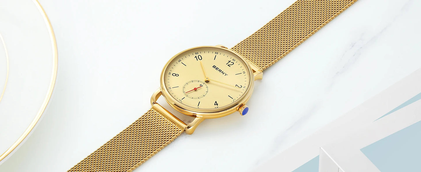 BERNY Quartz Men's Watch  Quality 316L Stainless Steel  Top Slim Case Fashion Couple's Wristwatch Simple Casual Men/Women Watches