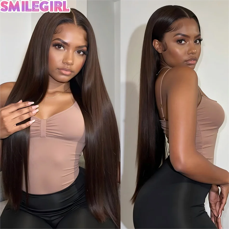 Chocolate Brown Human Hair Wig Colored Straight 13X6 Hd Lace Frontal Wig