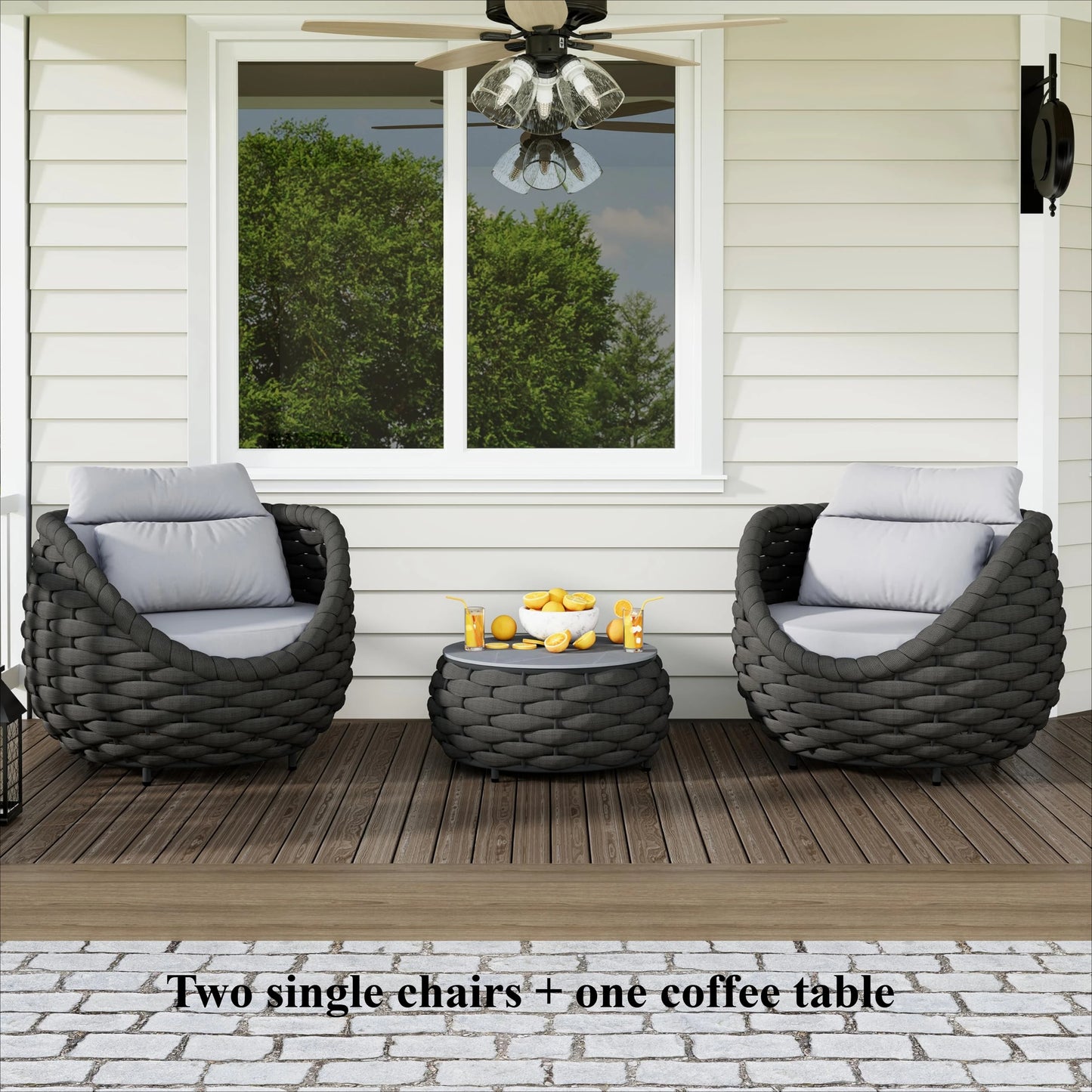 Woven Rope Patio Chair Set Aluminum Outdoor Furniture 2 Piece