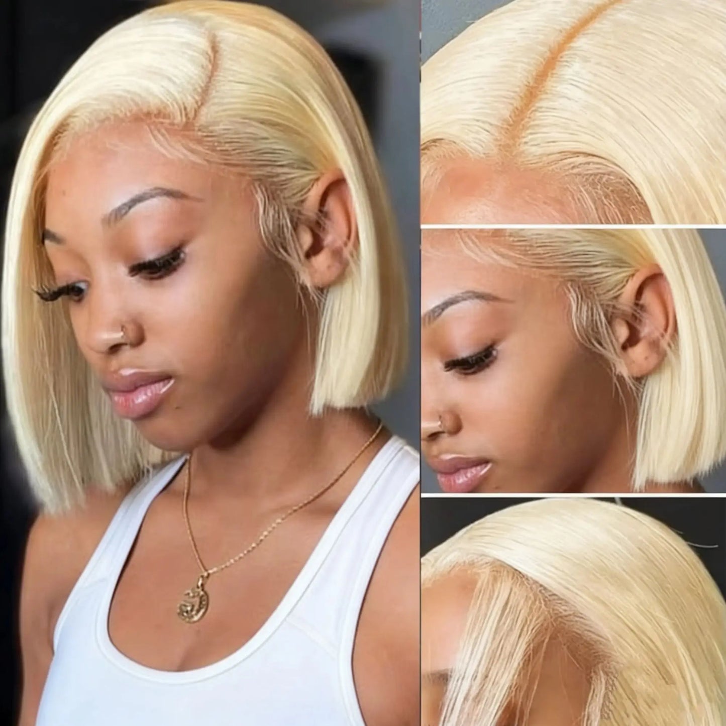 Honey Blonde 613 Colored Short Bob Wigs 8-14 Inch Bone Straight Lace Front Human Hair