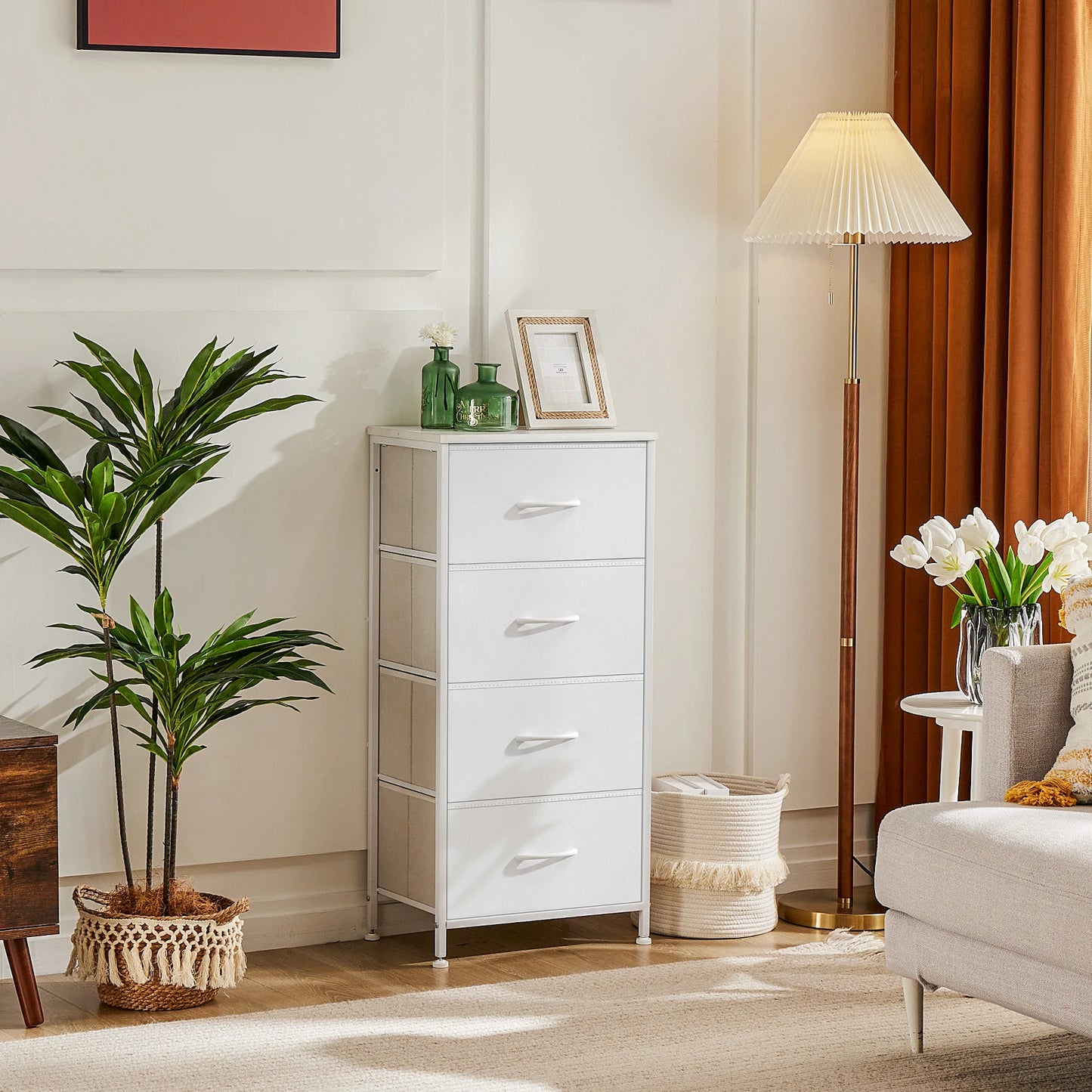 Dresser For Bedroom With 4 Fabric Drawers Nightstand Wardrobe
