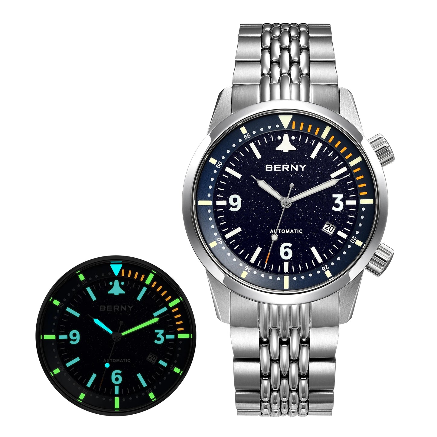BERNY 20ATM Automatic Men's Diving Watches Top Luminous Sapphire AR Coated Diver Watches