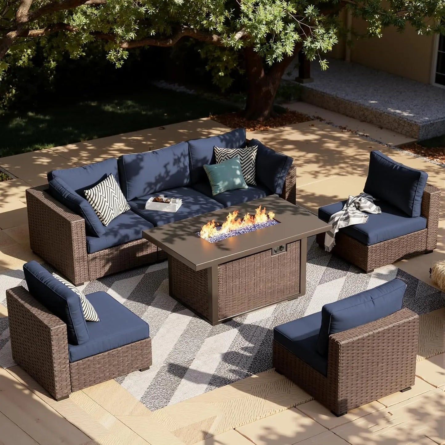 7-Pieces Patio Furniture Sets Outdoor Sectional Sofa