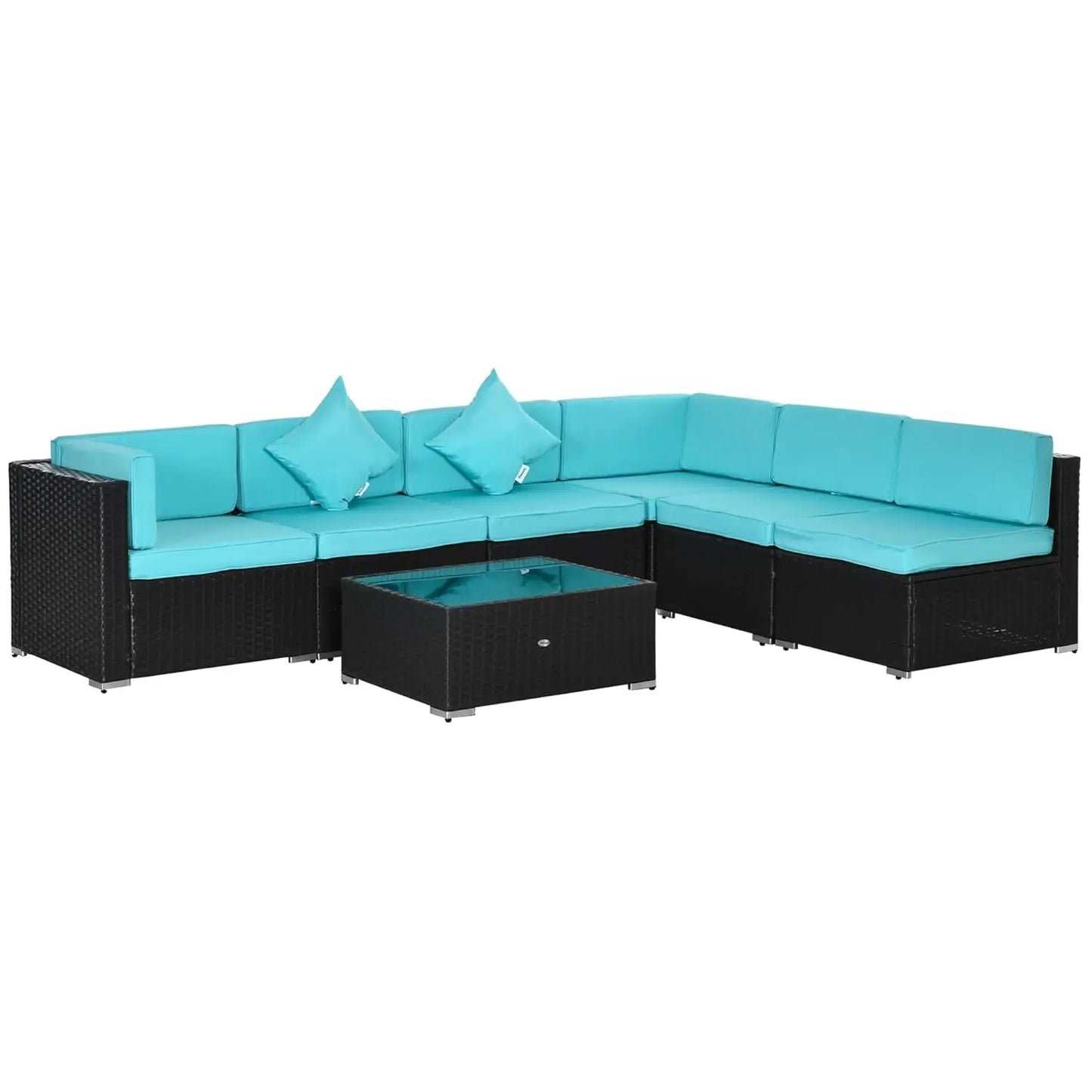 7pc PE Rattan Sectional Sofa All Weather Cushions Tempered Glass Tabletop