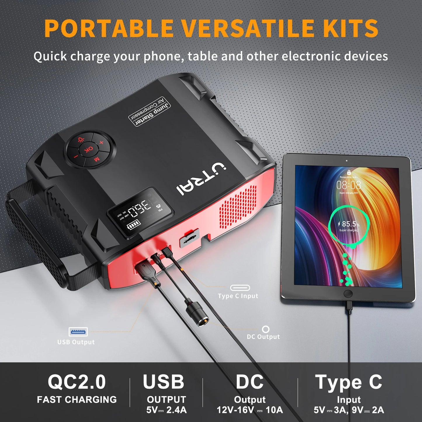 4 In 1 2000A Jump Starter Power Bank 16000mAh 150PSI Air Compressor