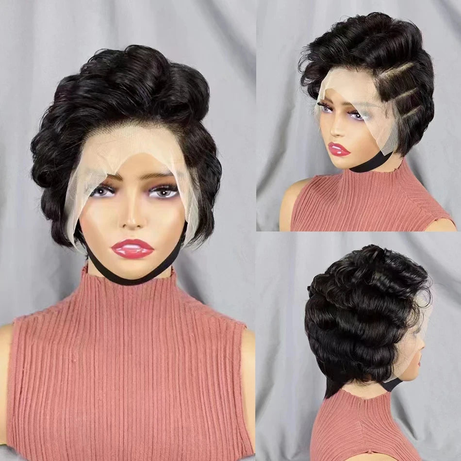 613 Blonde Pixie Cut Short Bob Loose Wave 100% Human Hair Wig Chocolate Brown