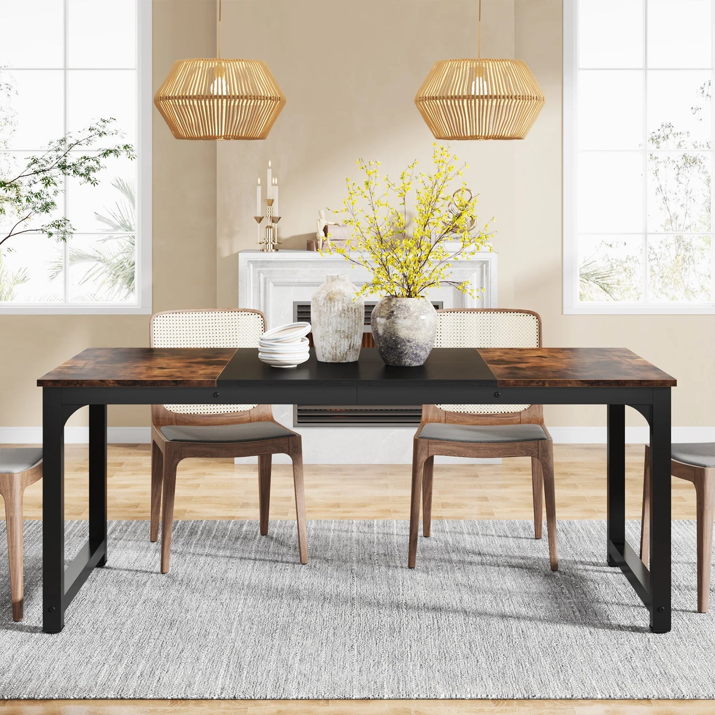 Dining Table, Industrial Kitchen Table for 6-8 Person,