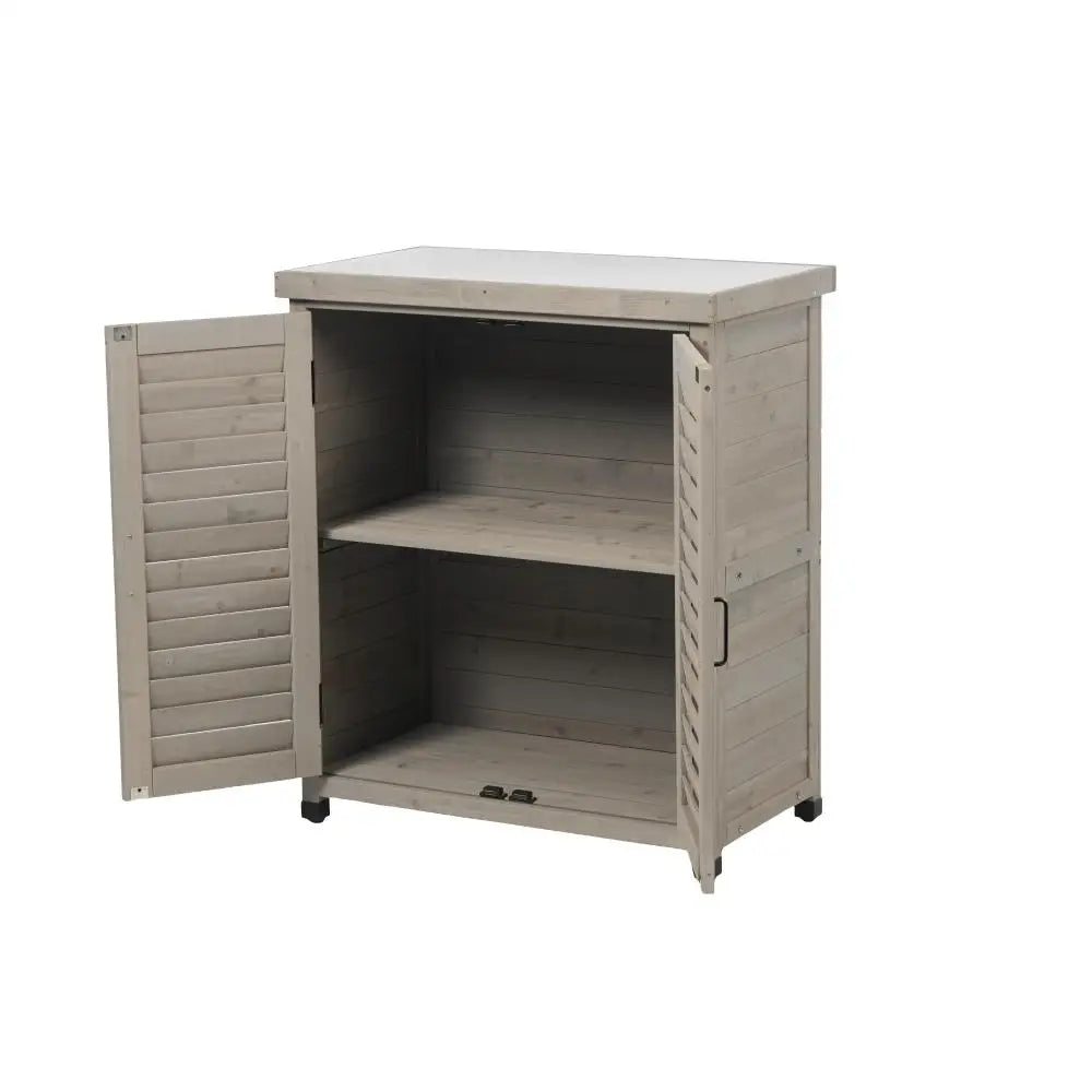 Potting Bench with Storage Cabinet and Metal Table Top for Outdoor Patio,'
