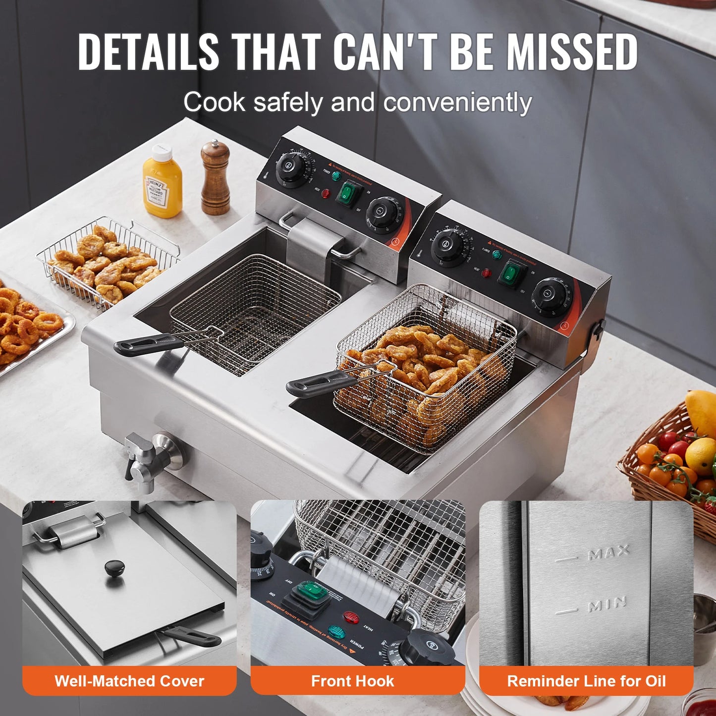 12L Electric Deep Fryer w/Dual Removable Tanks Commercial Countertop  Fryer