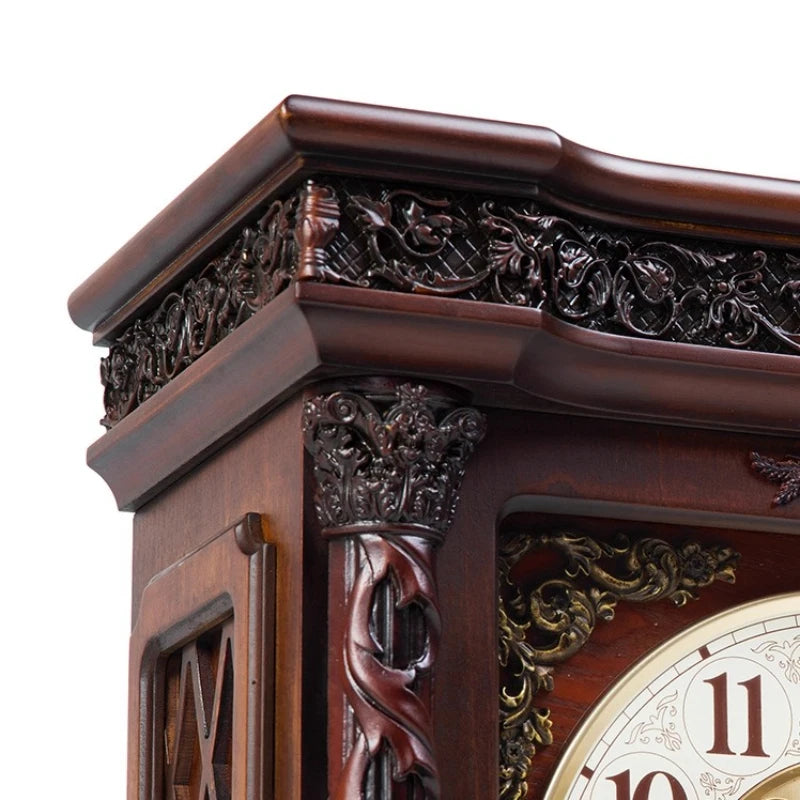 Solid Wood Table Clock Retro Silent Hourly Chime Desk