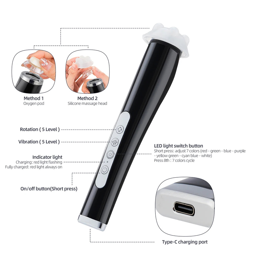 CO2 Oxygen Bubble Pen 5 Gear Vibration Oxygen Bubble Beauty Tool