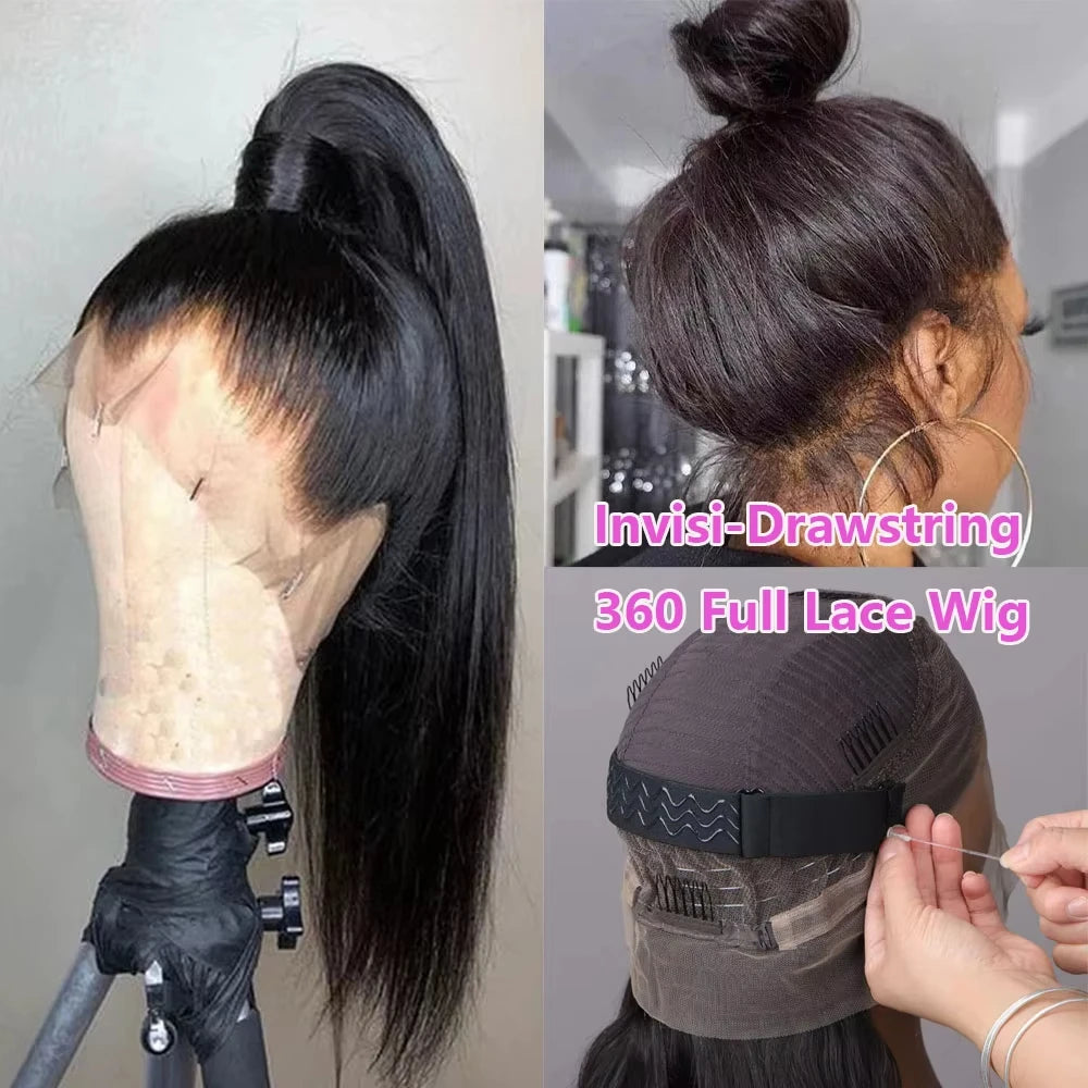 Bone Straight Human Hair Wigs Natural Black Wig 360 Straight Lace Front Wigs Brazilian