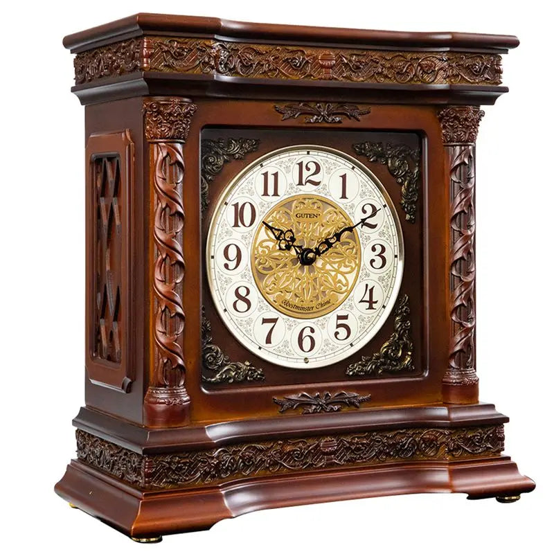 Solid Wood Table Clock Retro Silent Hourly Chime Desk