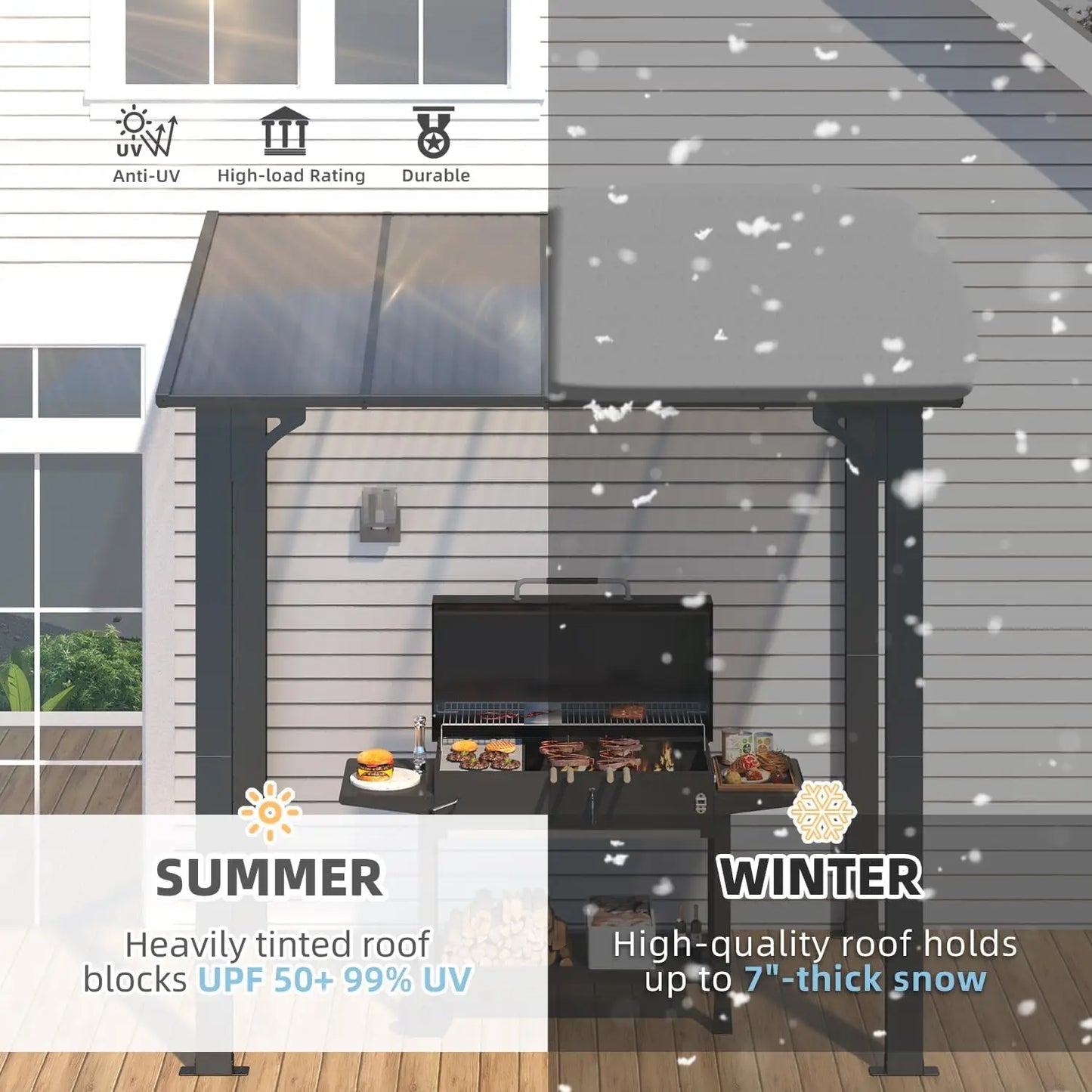 8' x 5' Grill Gazebo Outdoor Pergola for Patio, 5x8 Lean to Hard Top Grill Gazebo