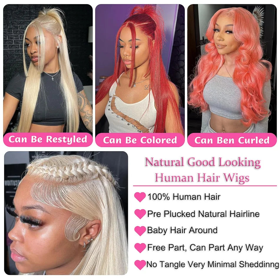 Blonde  Lace Front Wig 100% Human Hair  Density Straight  Frontal Wigs