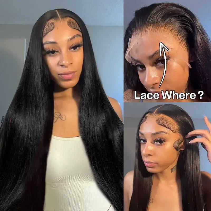 Natural Black Straight 13x4 Lace Front Human Hair Wig Glueless Brazilian