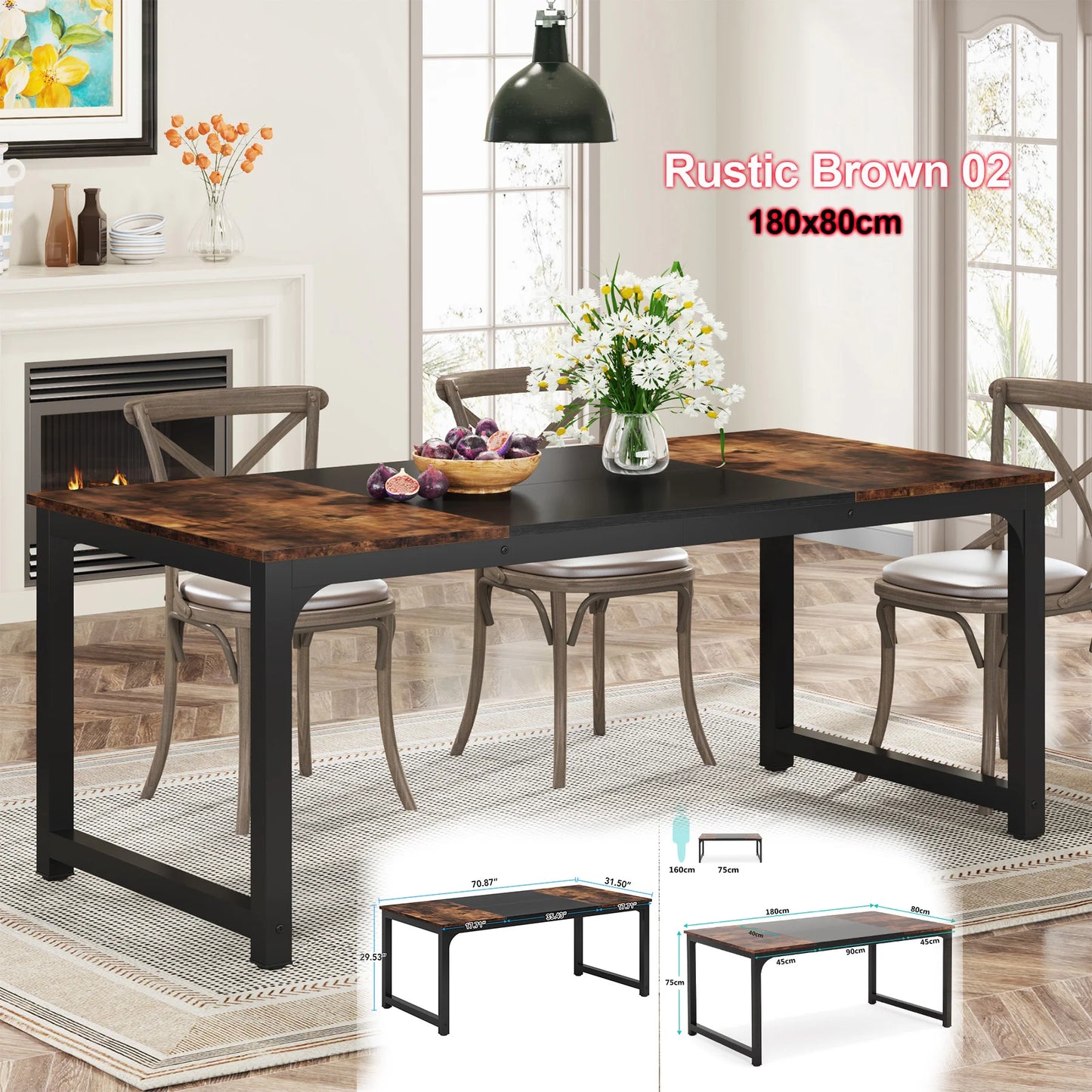 Dining Table, Industrial Kitchen Table for 6-8 Person,