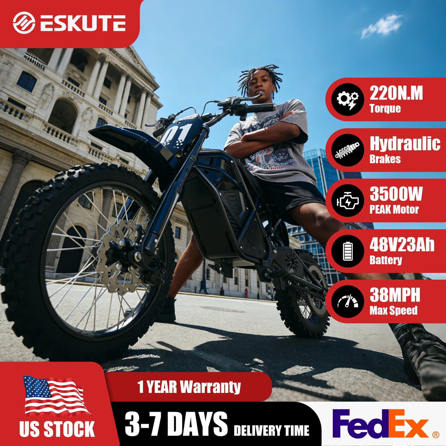 Electric Mini Dirt Bike for Teens & Adults, 14"/12" Fat Tire 3500W Electric Motorcycle, 48V23AH Battery Ebike 38MPH
