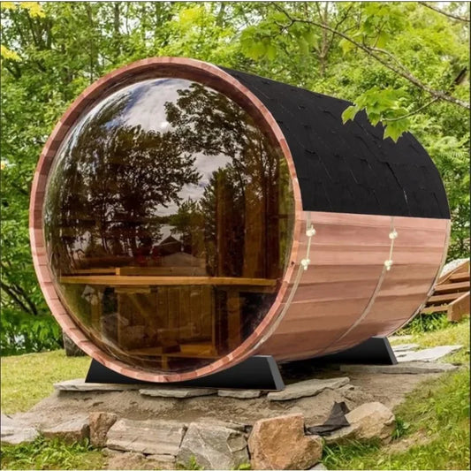 Outdoor Panoramic Barrel Sauna Room, 4-6 Person 220V 6KW Electric Heater