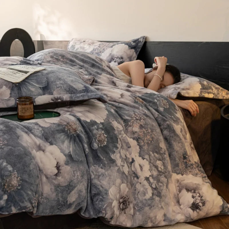 Warmth Milk Velvet Bedding Set,  Digital Print Duvet Cove