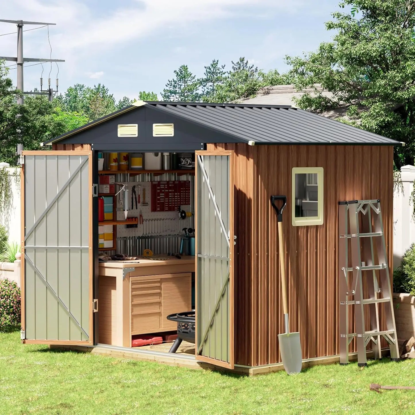 8x6 Ft Outdoor Storage Shed with, Lockable Window Steel Tool Shed