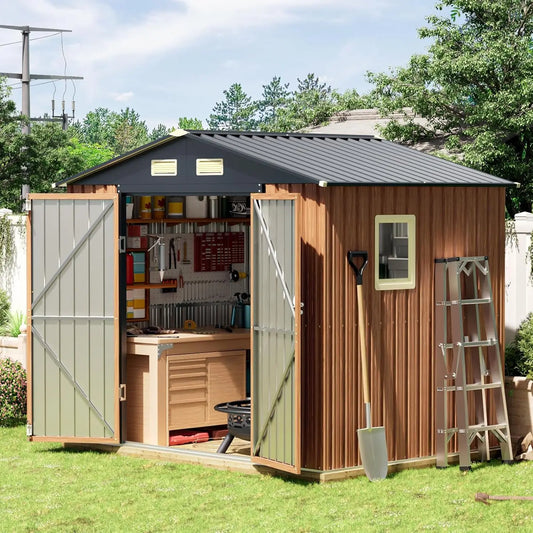 8x6 Ft Outdoor Storage Shed with, Lockable Window Steel Tool Shed