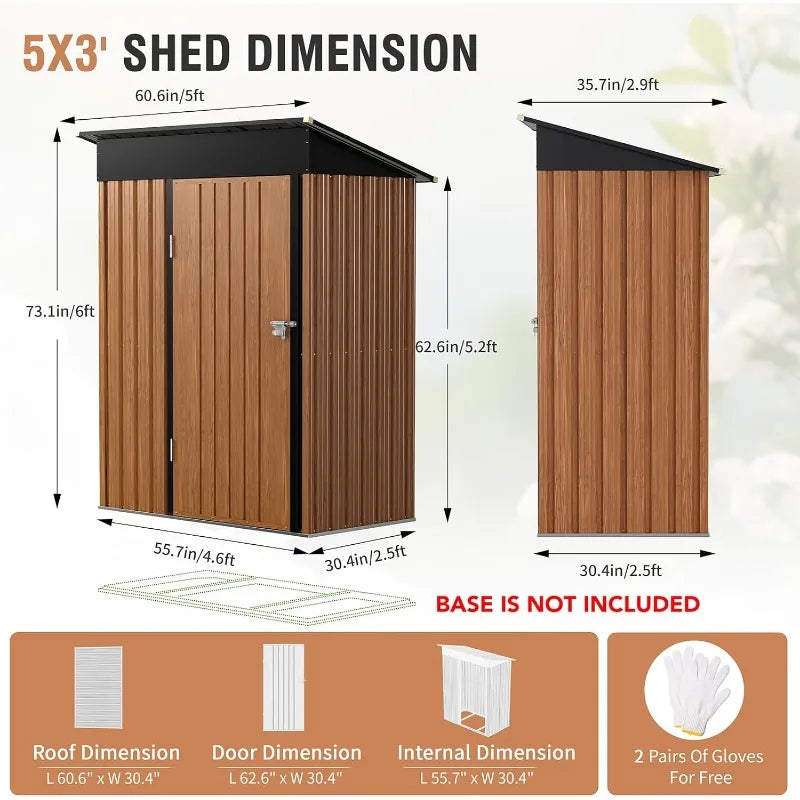 5x3 Ft Storage Shed, Outdoor Metal Shed With Lock, Small Lean To Shed,
