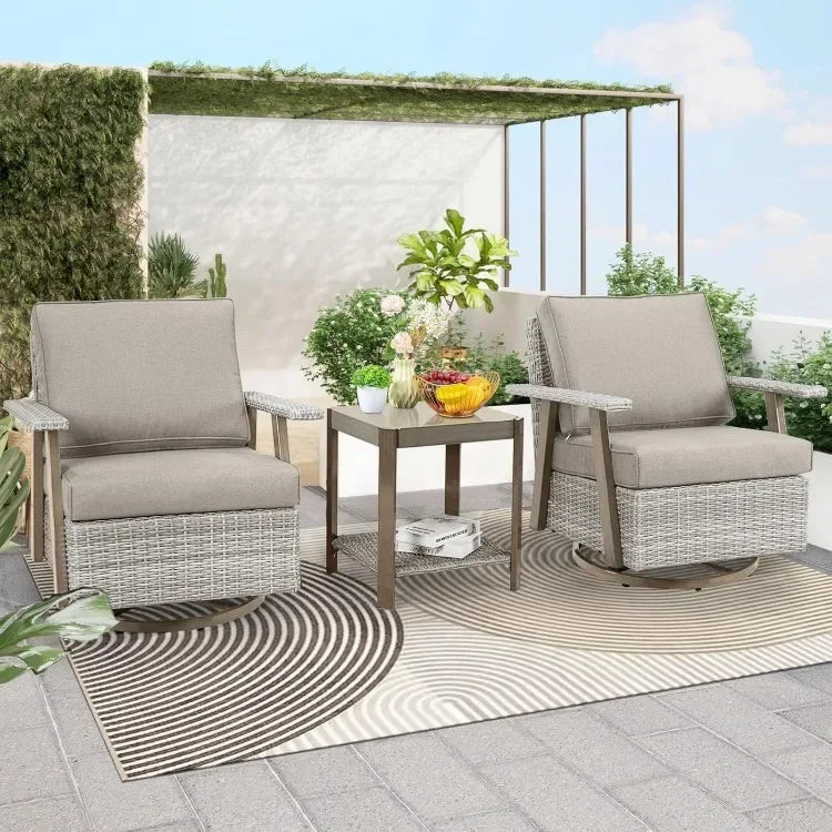 3 Pieces Outdoor Patio Swivel Chairs Set