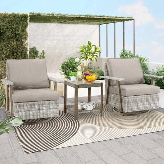 3 Pieces Outdoor Patio Swivel Chairs Set