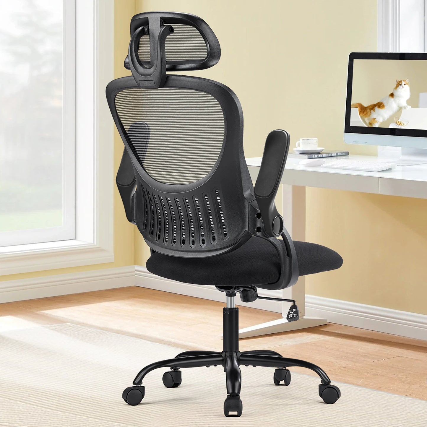 Office Computer Desk Chair Flip-up Arms Adjustable Headrests