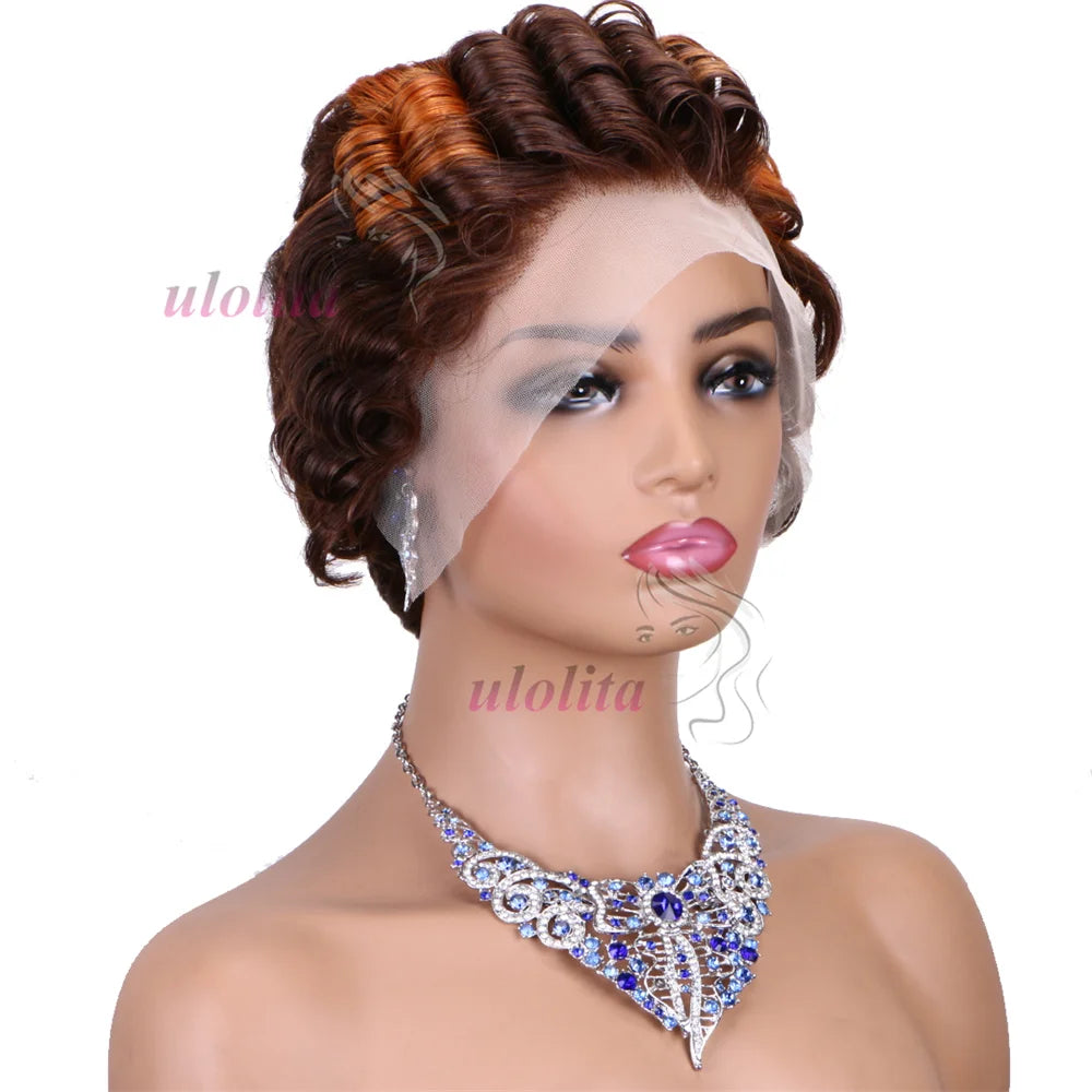 613 Blonde Pixie Cut Short Bob Loose Wave 100% Human Hair Wig Chocolate Brown