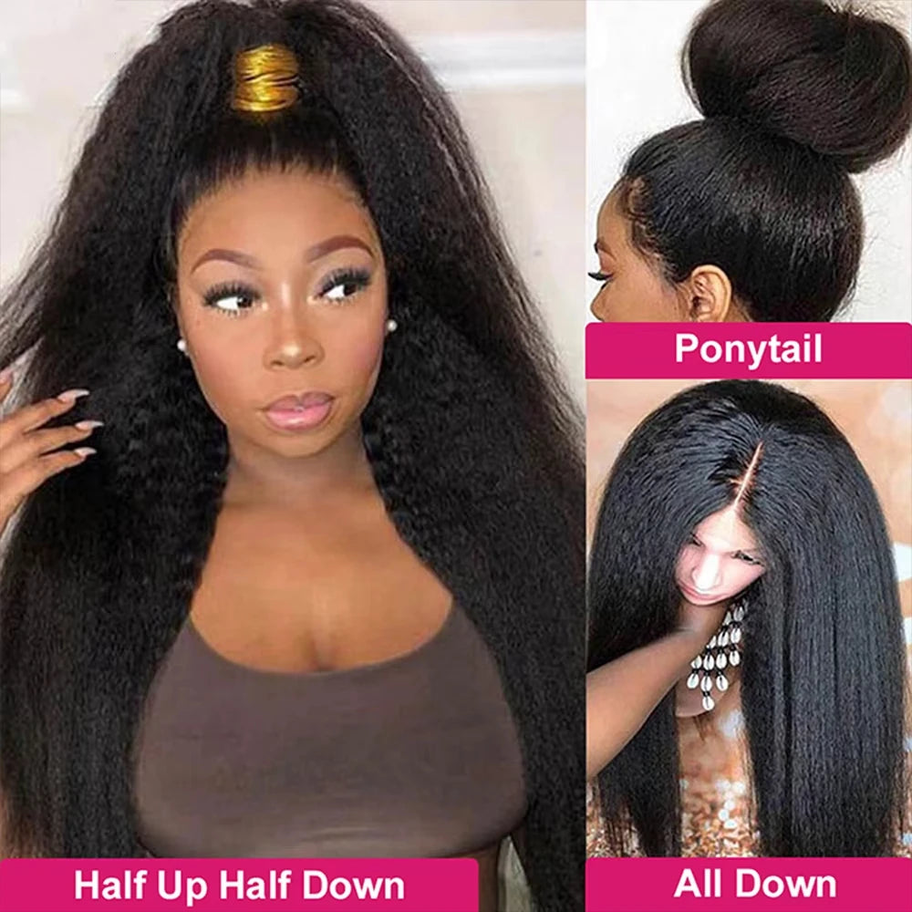 Wig Invisible Strap HD 360 Lace Front Wigs Human Hair Kinky Straight 250 Density
