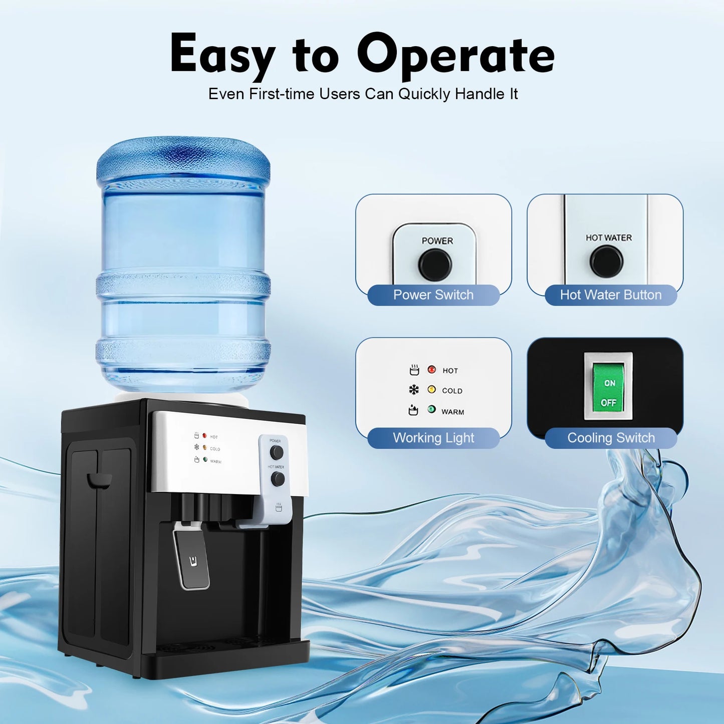 Electric Hot and Cold Water Cooler Dispenser  Desktop Top Loading